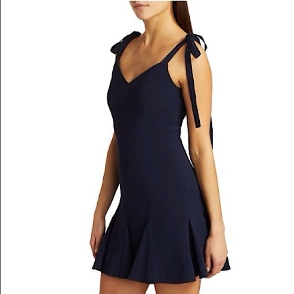 Cinq a Sept Kirsty Navy Blue Tie Strap Flounce Hem Mini Dress Size 6 Designer‎